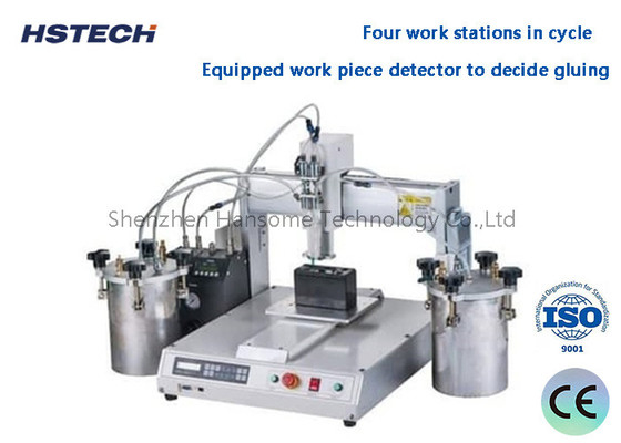 Harga yang bagus Empat Stasiun Kerja Dalam Siklus Dilengkapi Workpiece Detector LED Bulb Glue Dispenser HS-D441 on line
