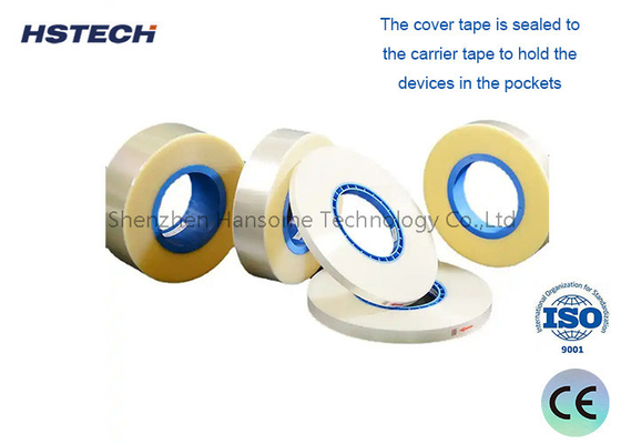 Harga yang bagus Bahan PET Panas Penutup Transparan, Tekanan Penutup 0,2Mpa, Lebar 9,3mm SMD Component Counter Cover Tape on line